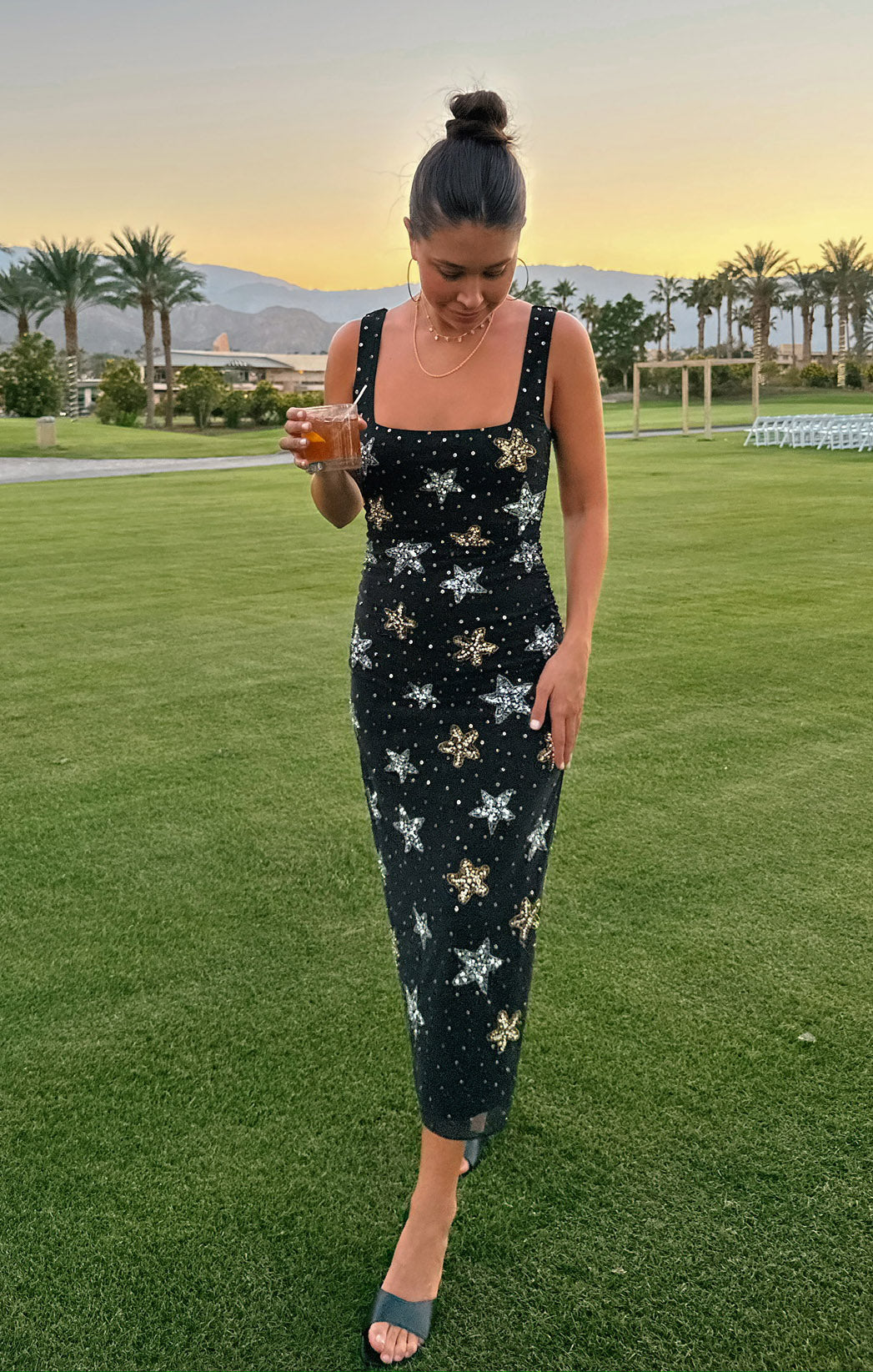 Stassi Midi Dress ~ Starfish Beaded Sequins Black