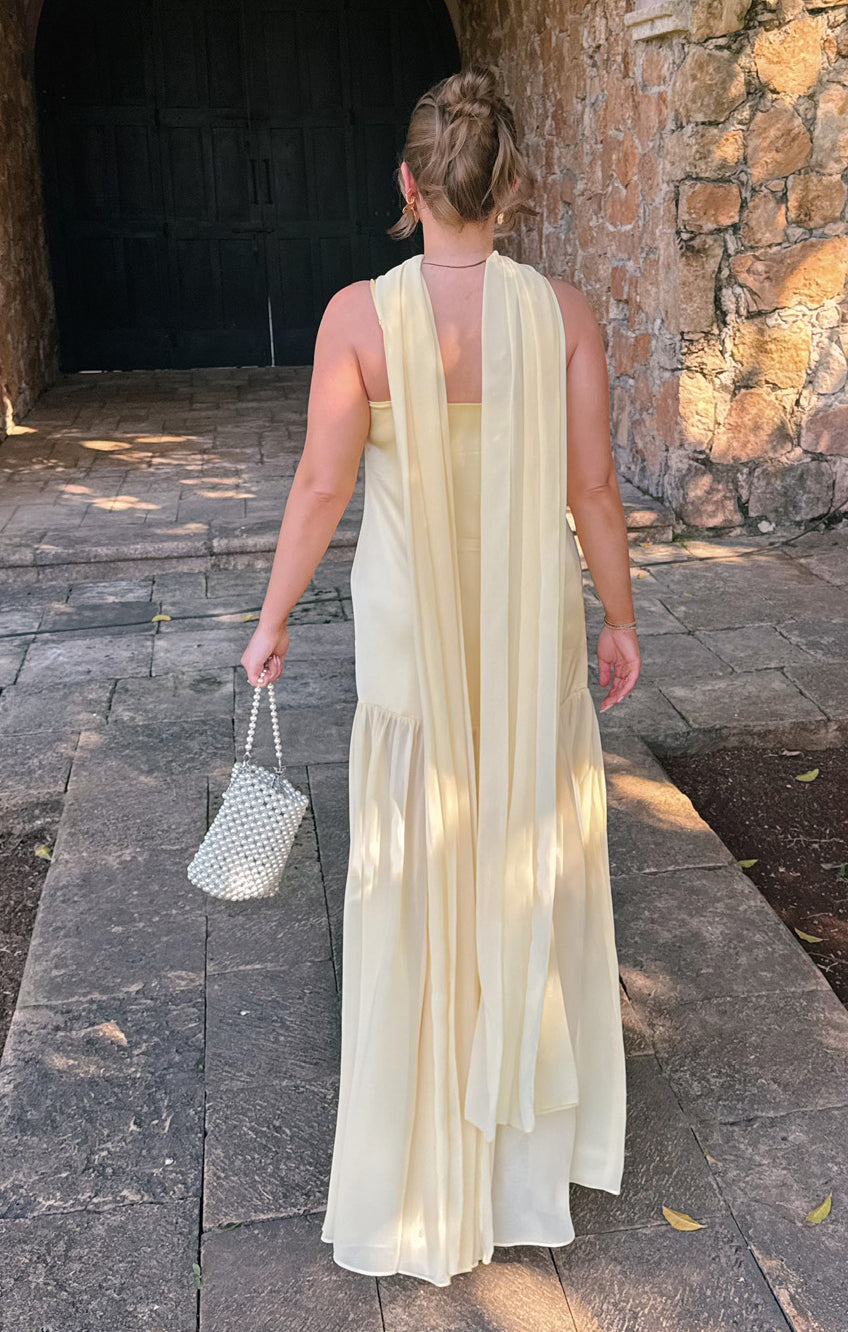 Dalia Maxi Dress ~ Pale Yellow Luxe Satin