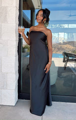 Taylor Tube Maxi Dress ~ Black Luxe Satin