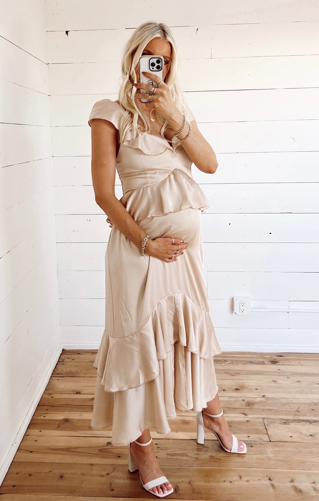 Reese Ruffle Dress ~ Champagne Luxe Satin