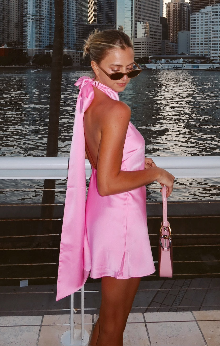 Lisa Mini Dress ~ Pink Luxe Satin