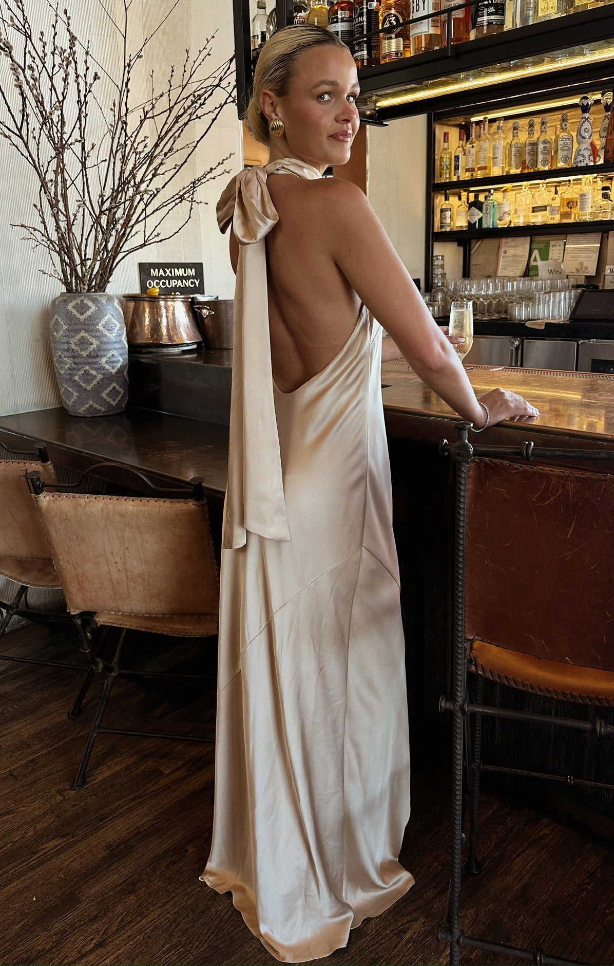 Lisa Maxi Dress ~ Champagne Luxe Satin