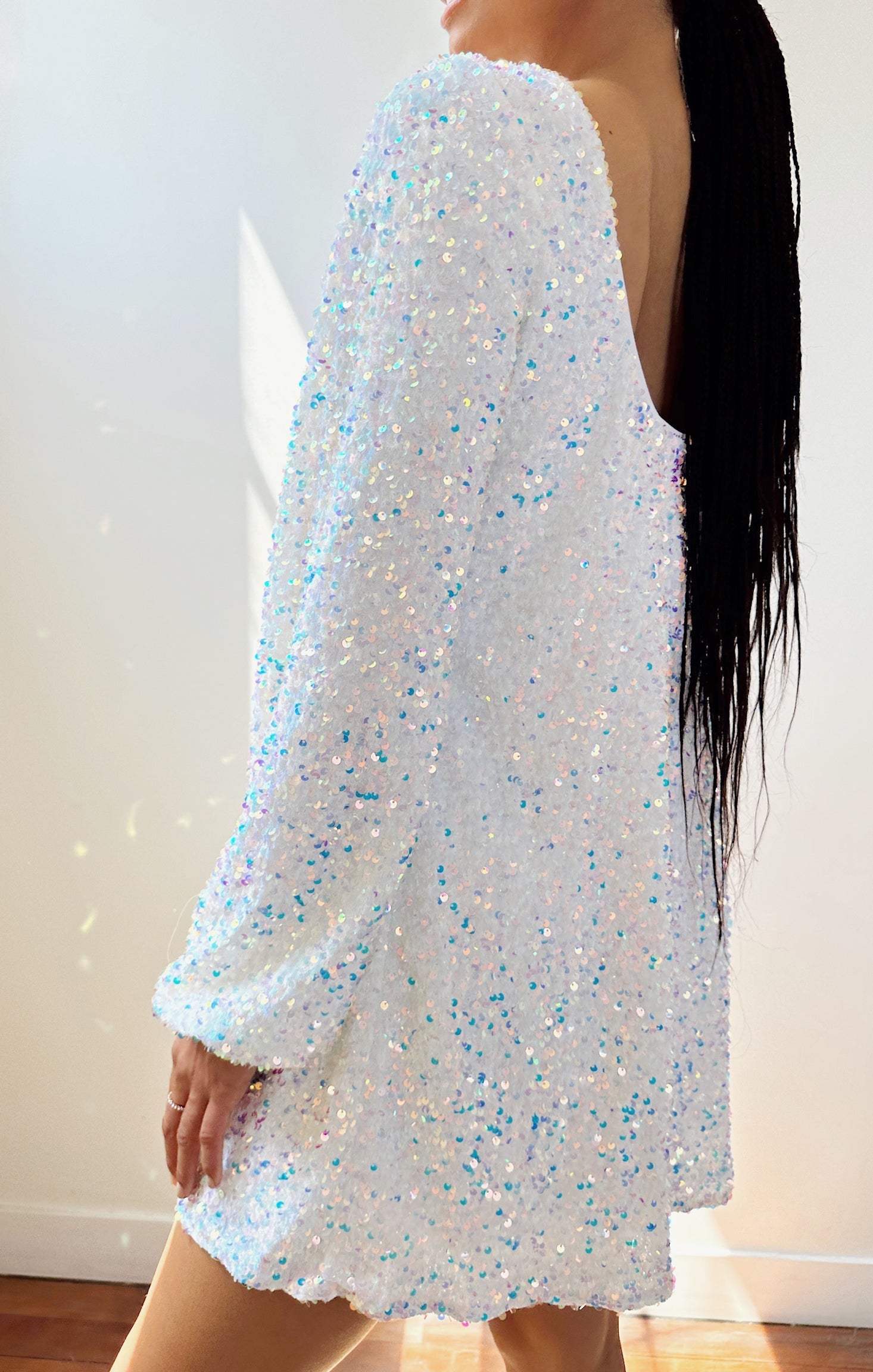 Clarabelle Dress ~ White Sparkle Sequins