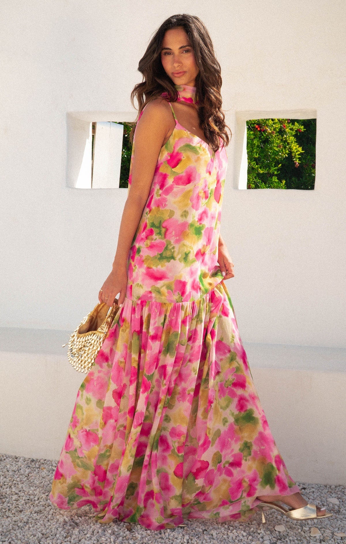 Dalia Maxi Dress ~ Watercolor Floral Chiffon