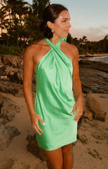 Jasmine Tie Mini Dress ~ Kiwi Luxe Satin