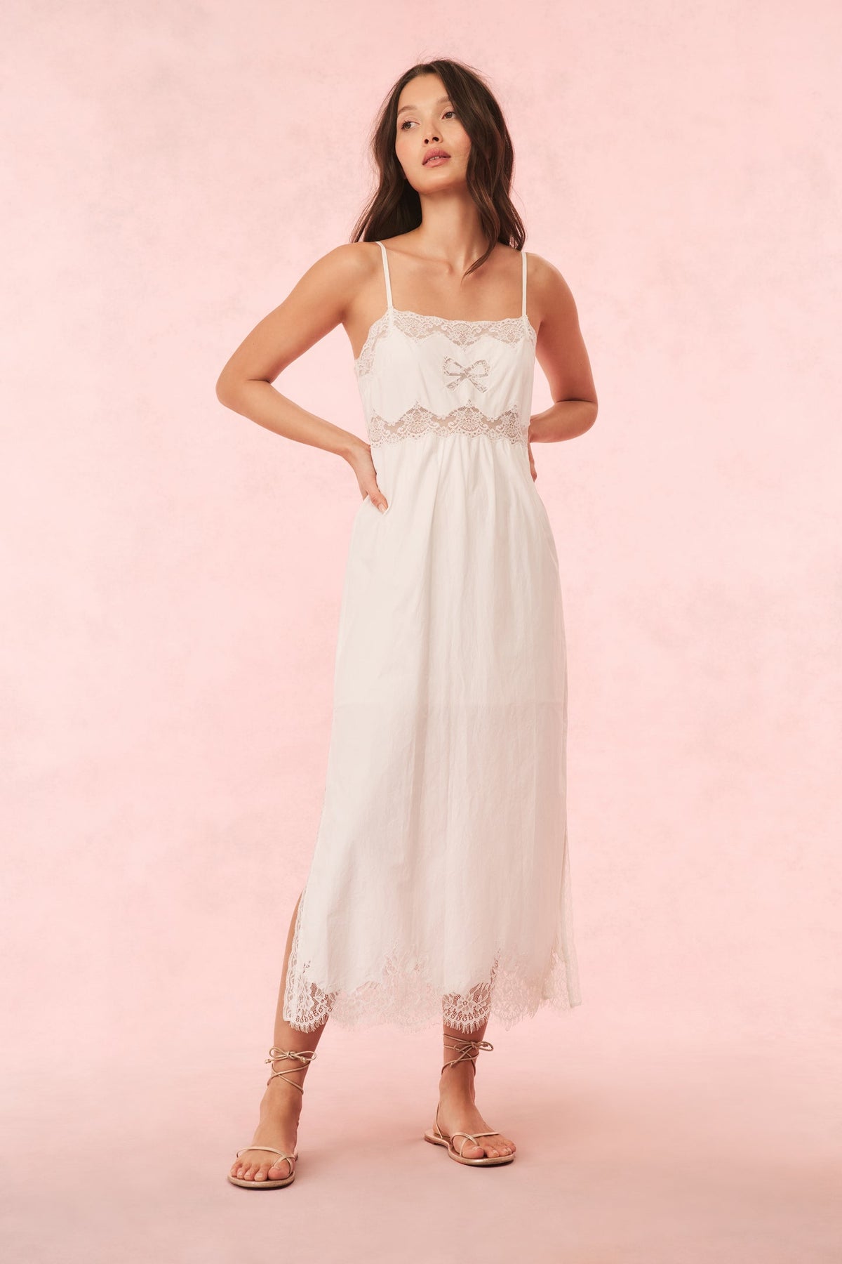 Vinca Cotton Lace Bow Midi Dress