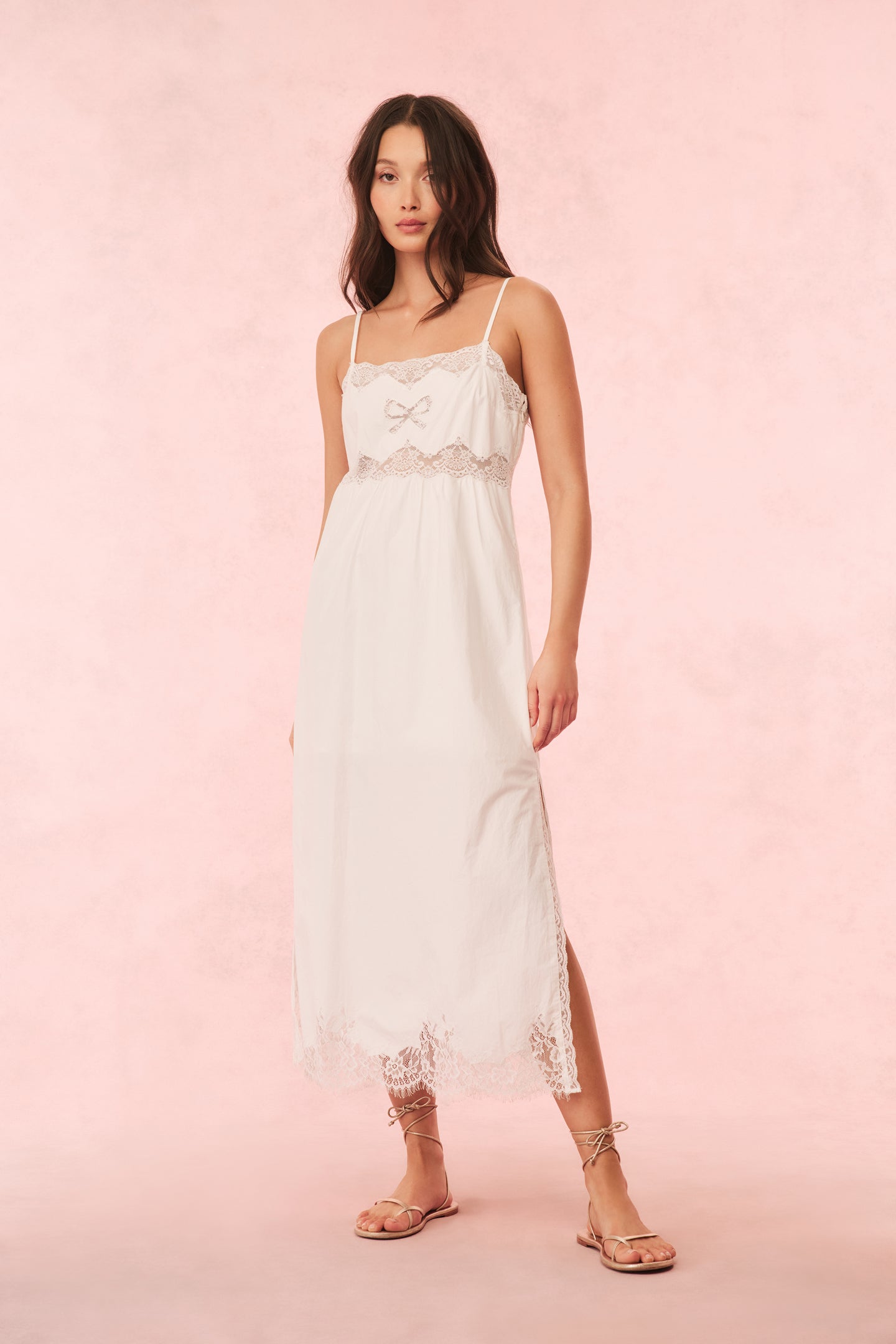 Vinca Cotton Lace Bow Midi Dress