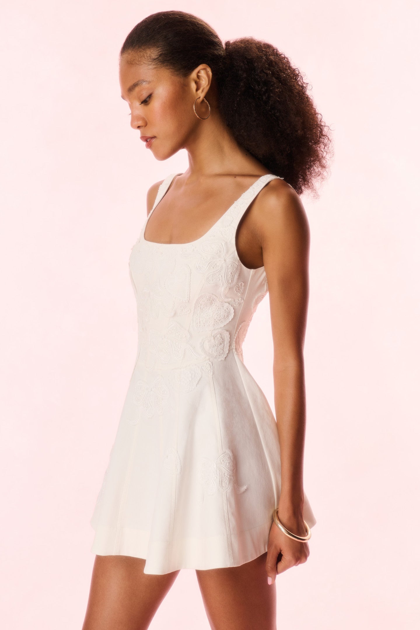 Vionne Denim Embroidered Mini Dress