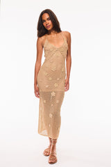 Vreya Metallic Crochet Halter Dress