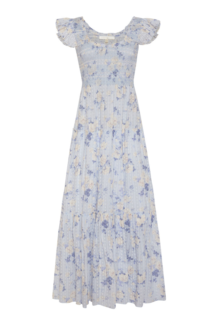 Chessie Fragrance Print Cotton Maxi Dress - WHISPER BLUE