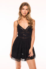 Zima Cotton Lace Bow Mini Dress - BLACK