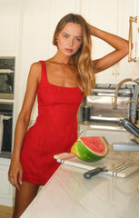 Steph Mini Dress ~ Red Linen