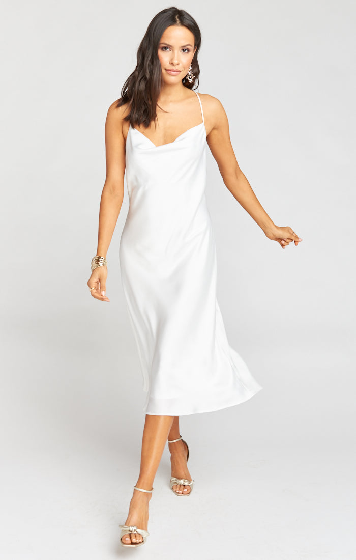 Verona Cowl Dress ~ Ivory Luxe Satin