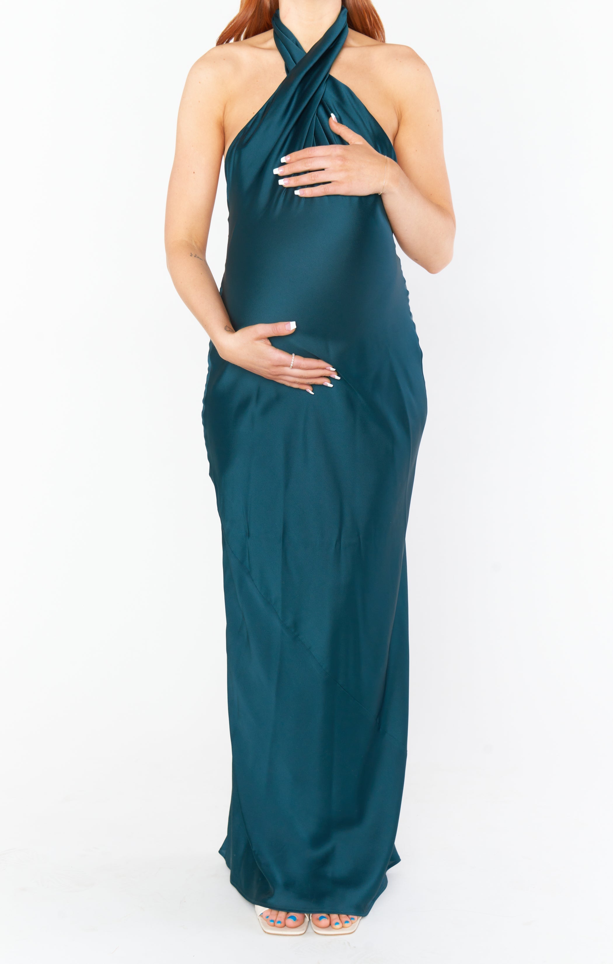 Jasmine Halter Maxi Dress ~ Deep Emerald Luxe Satin