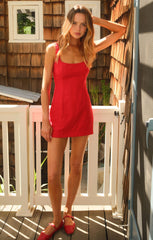 Steph Mini Dress ~ Red Linen