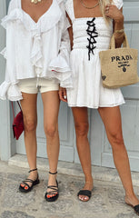 Mabel Mini Dress ~ White Voile with Black Bows