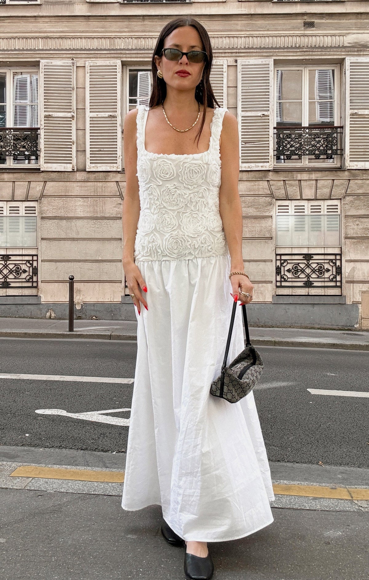 Bradshaw Maxi Dress ~ Rosette Mesh White