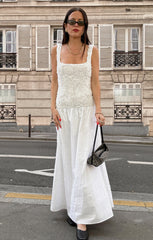 Bradshaw Maxi Dress ~ Rosette Mesh White