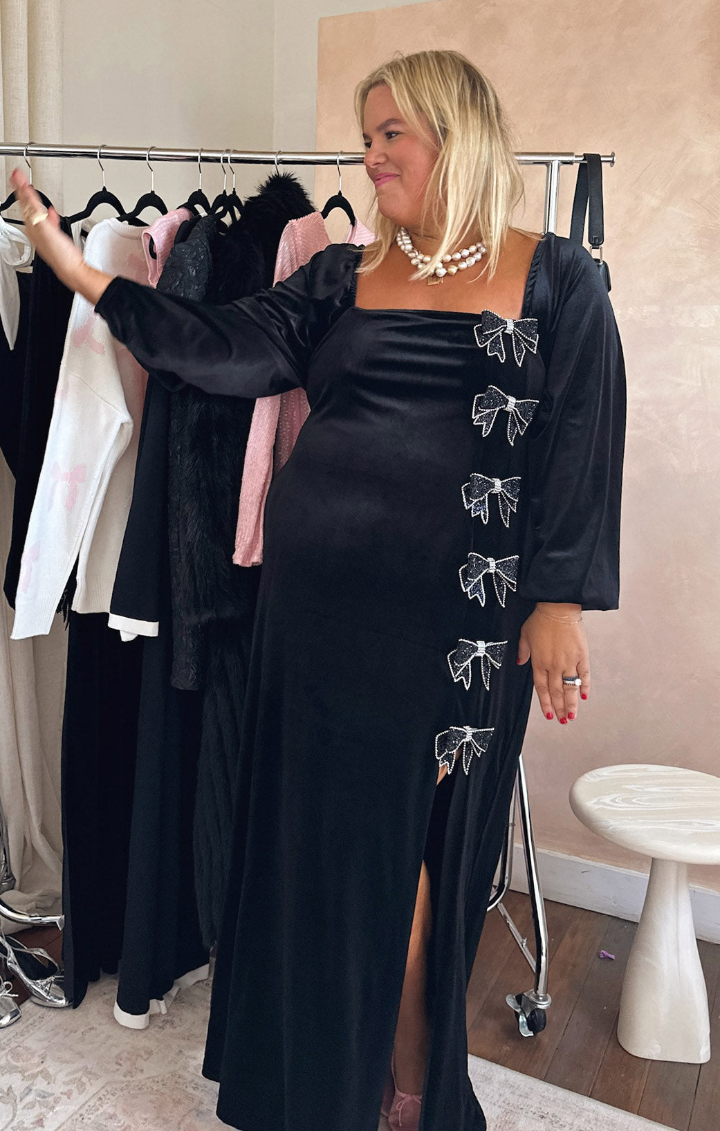 Eloise Dress ~ Velvet with Rhinestone Bows