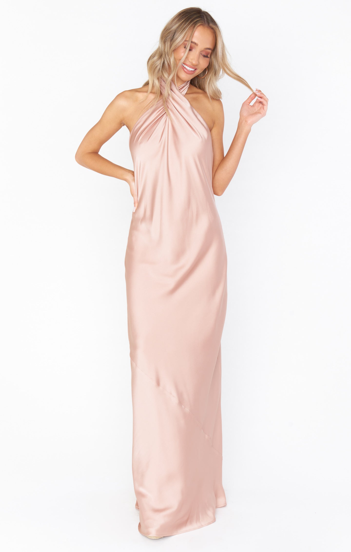 Jasmine Halter Maxi Dress ~ Rose Gold Luxe Satin
