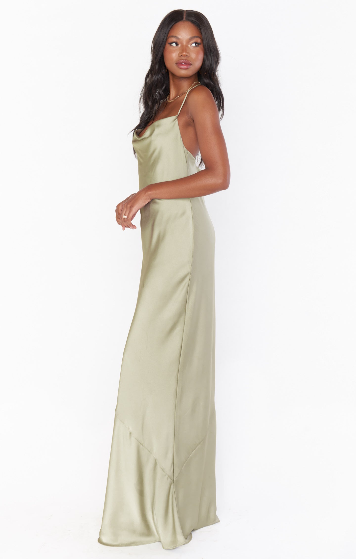 Tuscany Maxi Slip Dress ~ Moss Green Luxe Satin