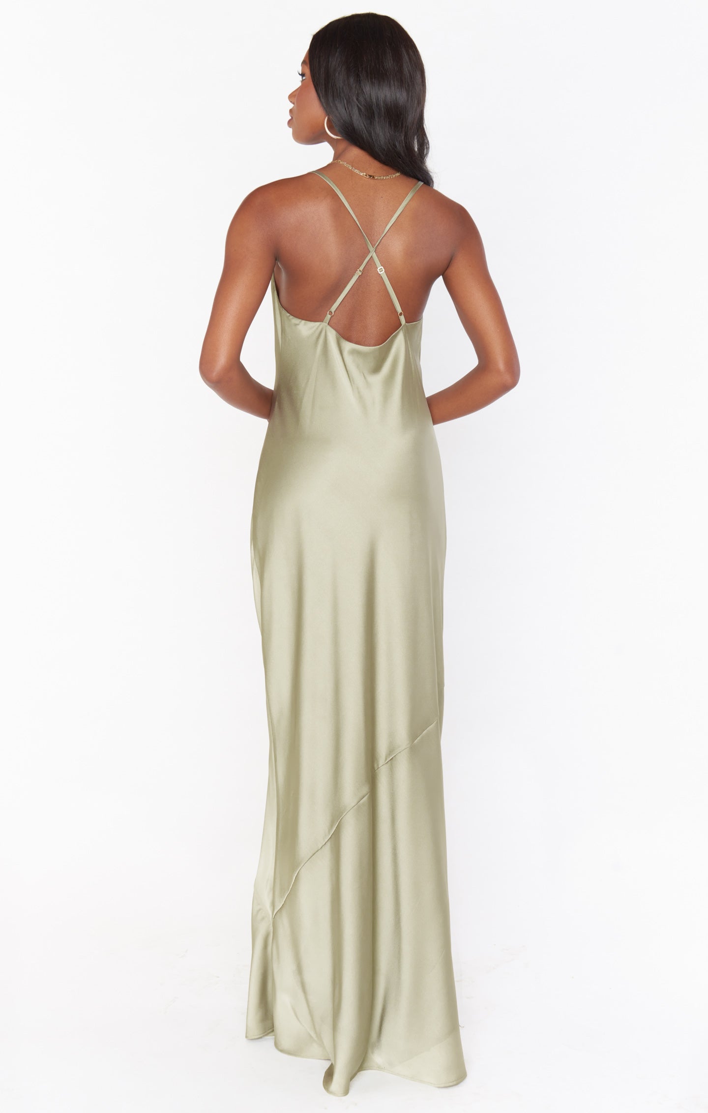 Tuscany Maxi Slip Dress ~ Moss Green Luxe Satin