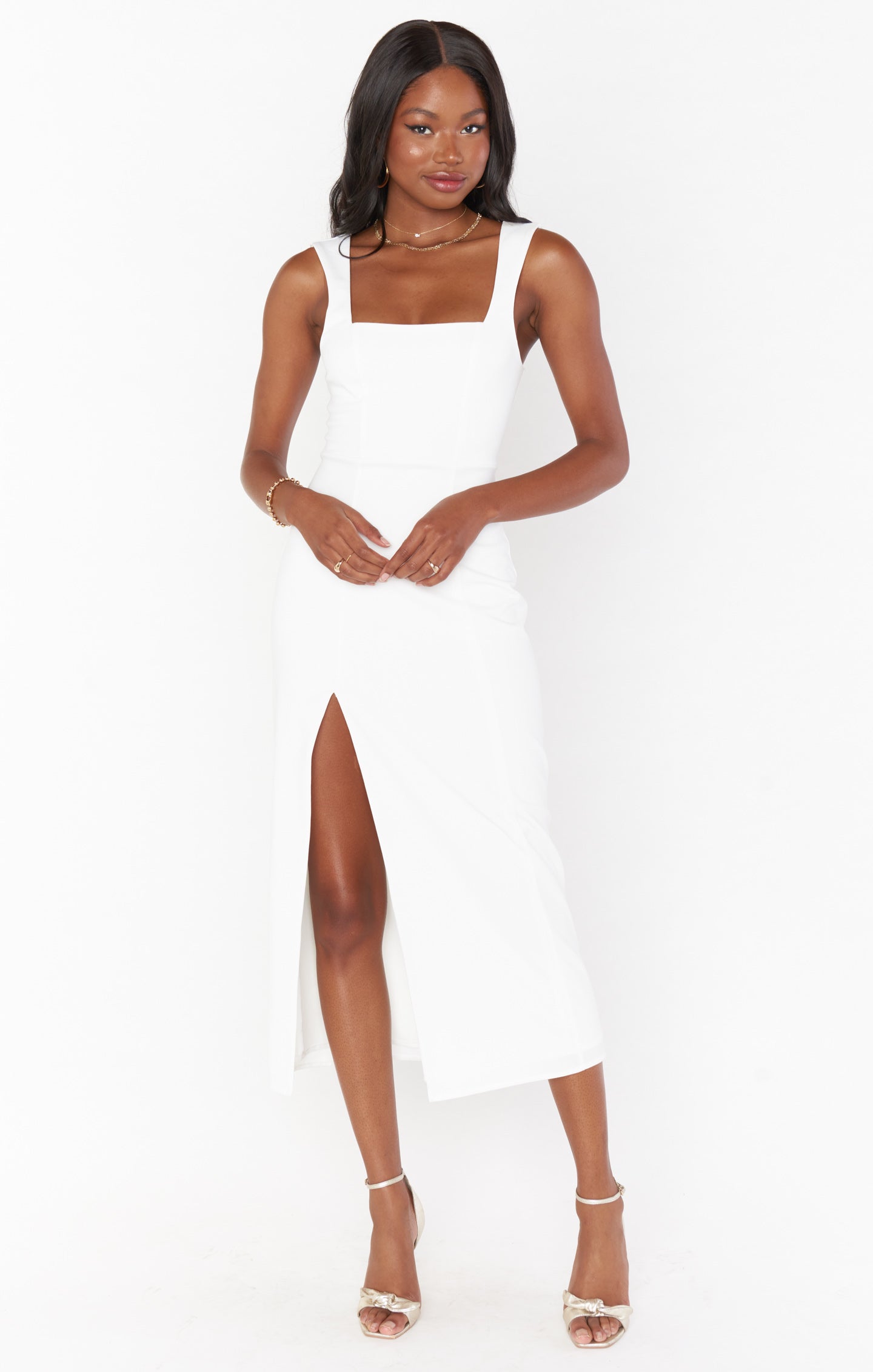 Eden Midi Dress ~ White Stretch